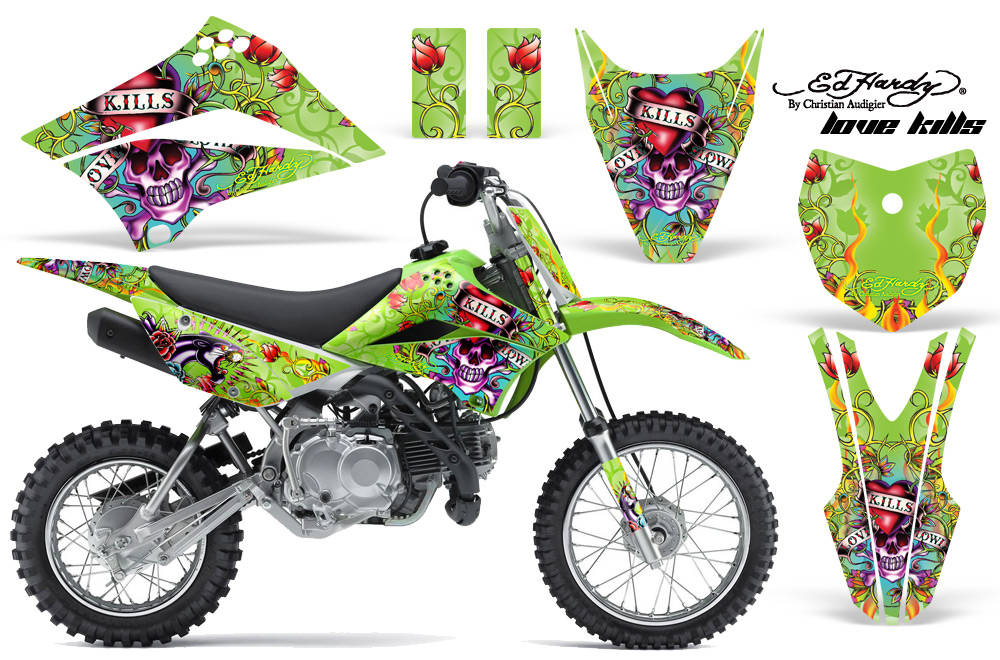 Kawasaki KLX 110L 10-11 NP Graphic Kit ED HARDY-GREEN